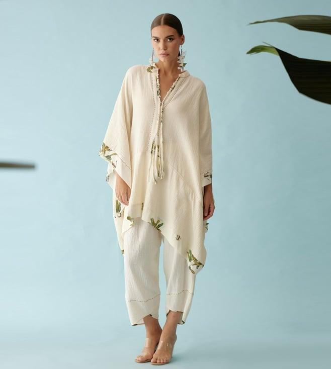 nikasha cream hand-braided tassel kaftan