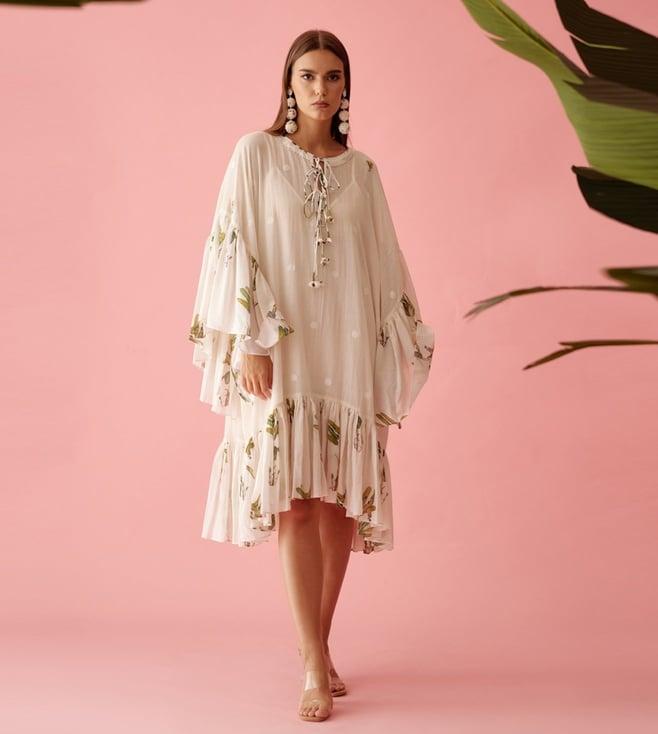 nikasha cream handwoven jamdani cotton frill dress