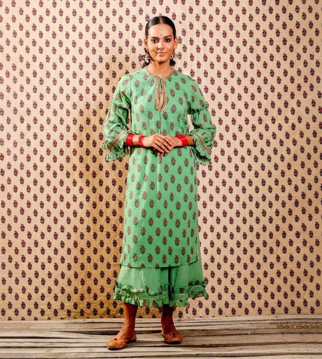 nikasha green soft cotton kurta & pant