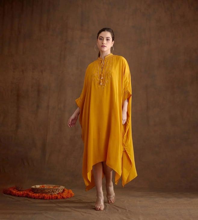 nikasha ochre garden of eden kaftan dress