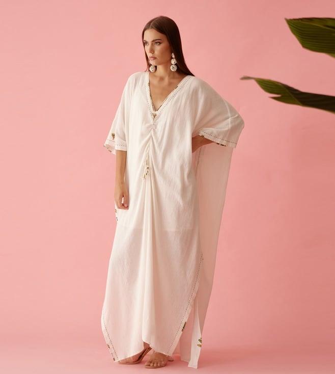 nikasha off-white banana tree applique kaftan