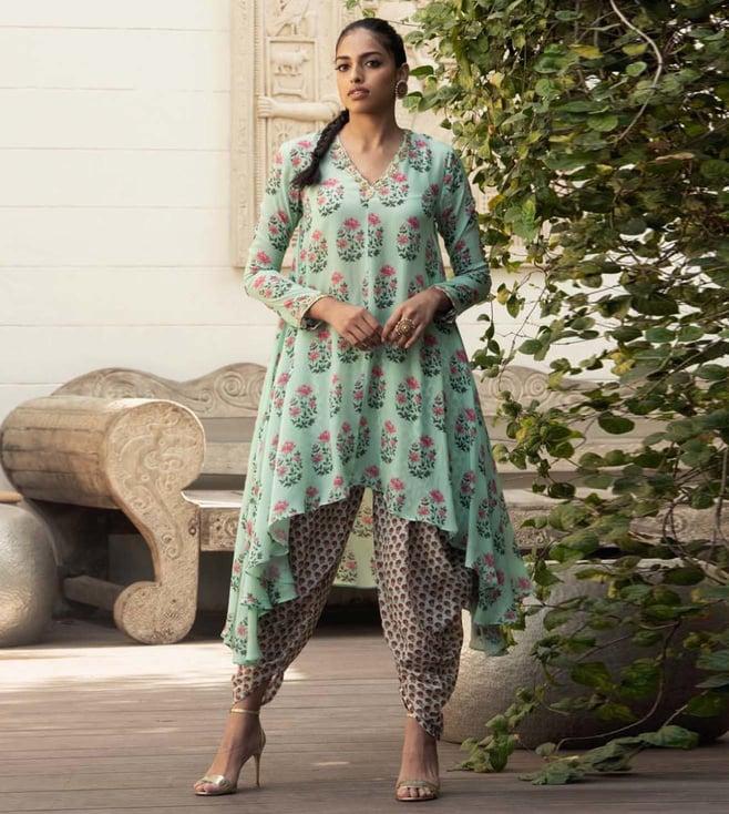 nikasha pista asymetric tunic with dhoti