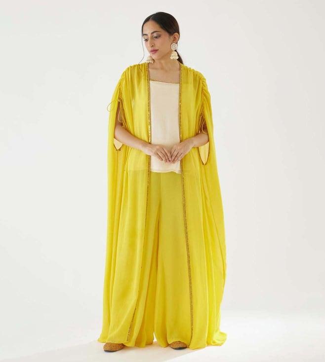 nikasha yellow and cream sharara set