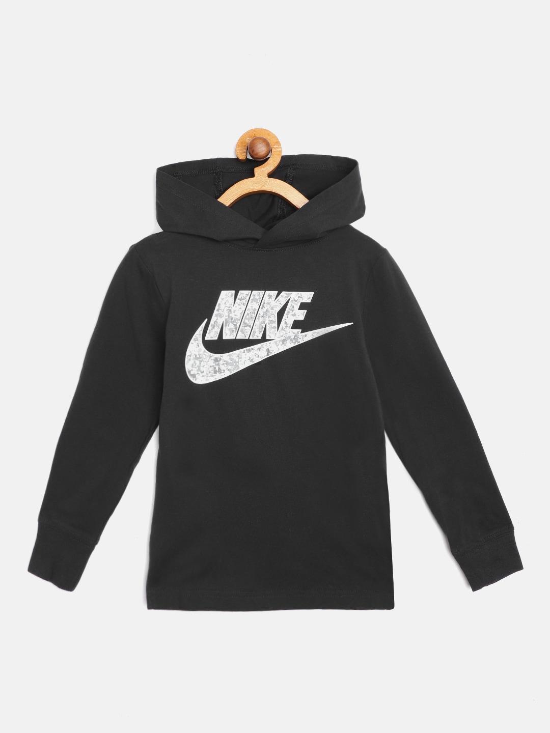 nike boys black & white brand logo print digi confetti hoodie t-shirt