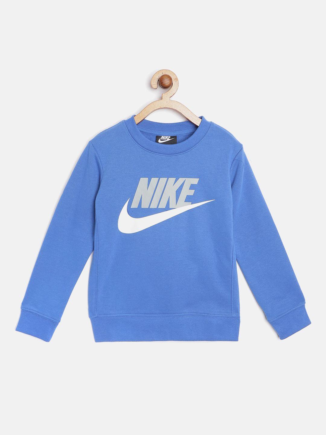 nike boys blue & grey brand logo print club hbr ft hoodie sweatshirt