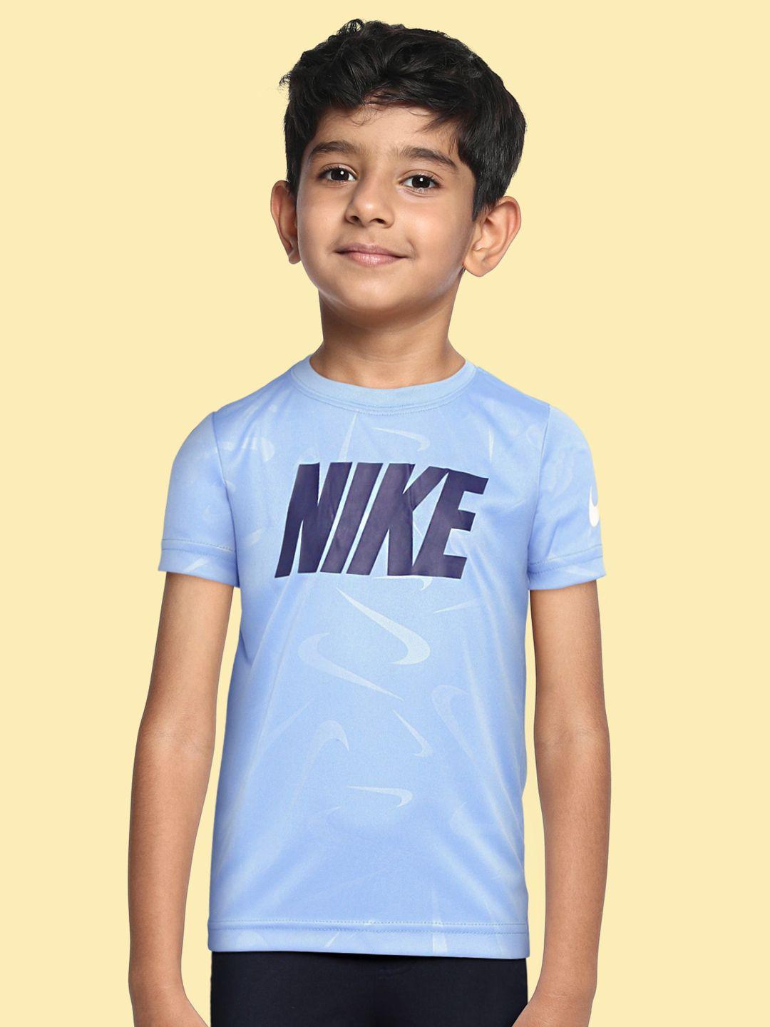 nike boys blue brand logo printed t-shirt