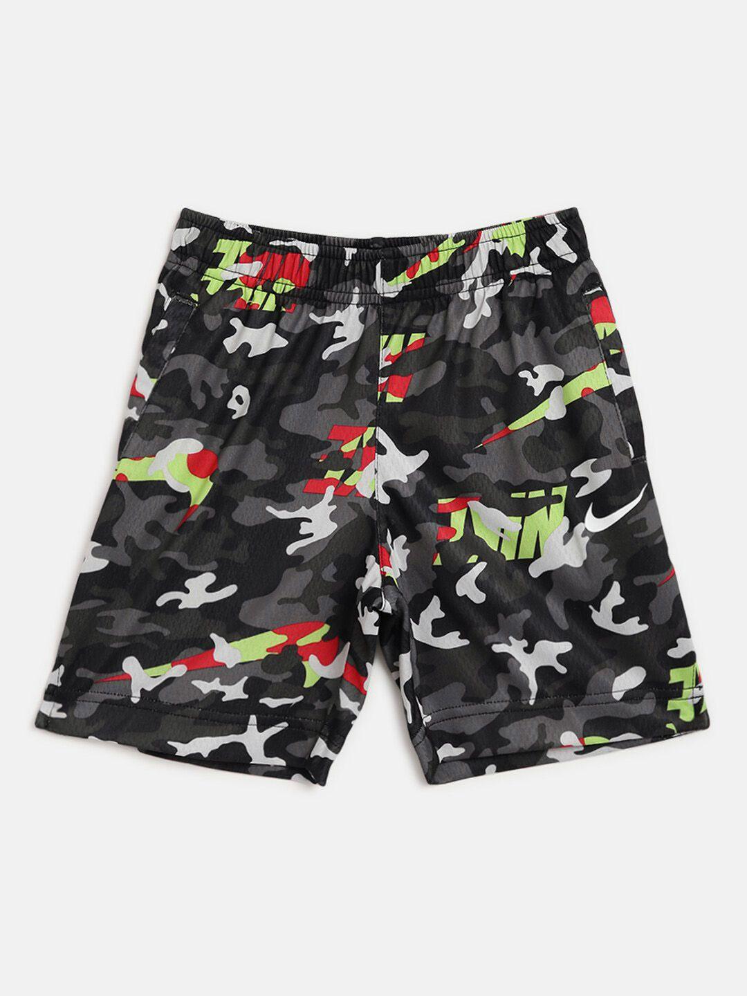 nike boys charcoal grey & black dry camouflage print sports shorts