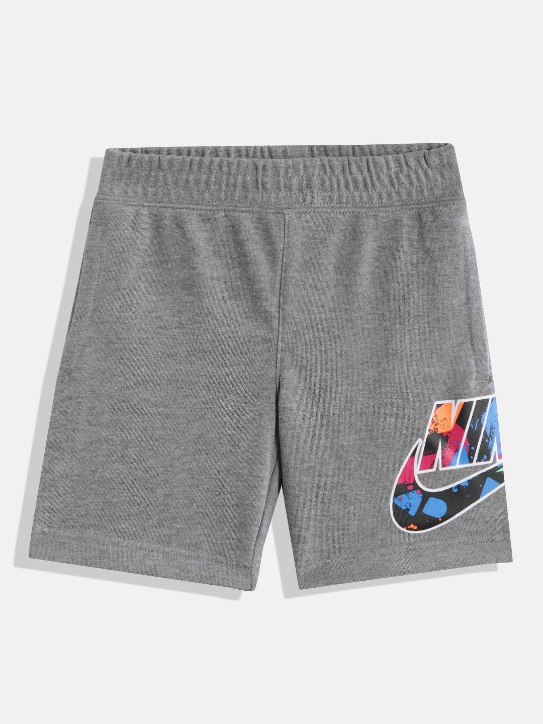 nike boys grey melange brand logo detail shorts