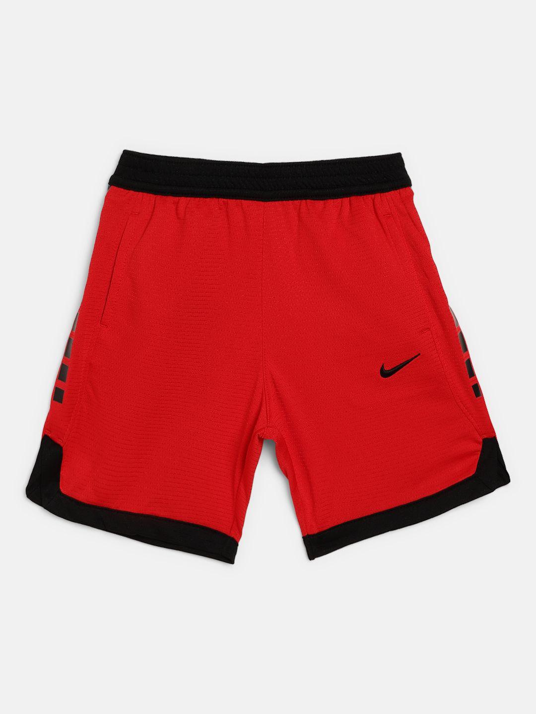 nike boys red & black self-design dri-fit elite shorts with brand logo detail