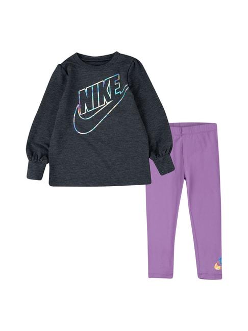 nike kids grey & purple graphic print top with leggings