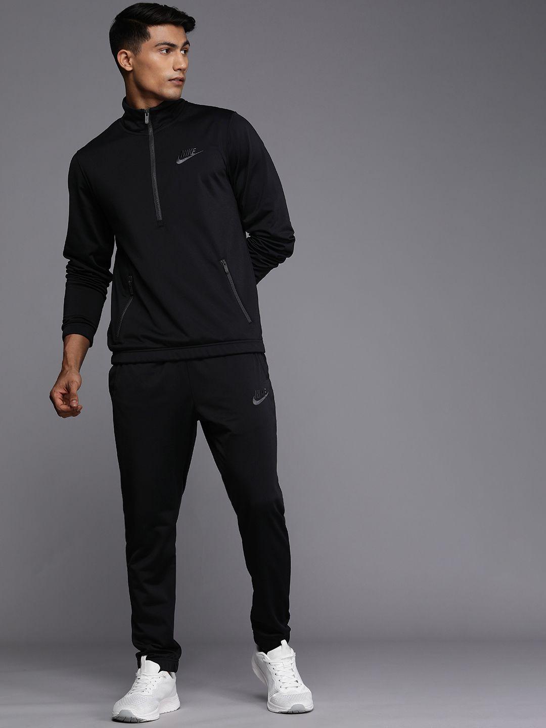 nike men black brand logo printed poly knit track suit