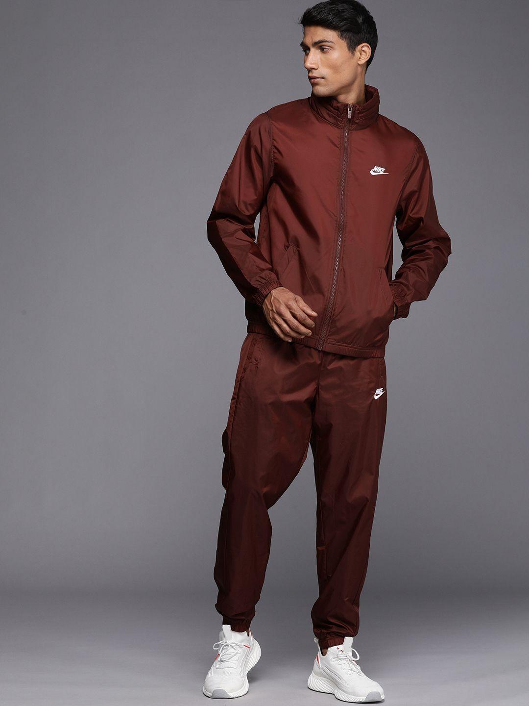 nike men rust brown brand logo embroidered club lnd wvn tracksuit