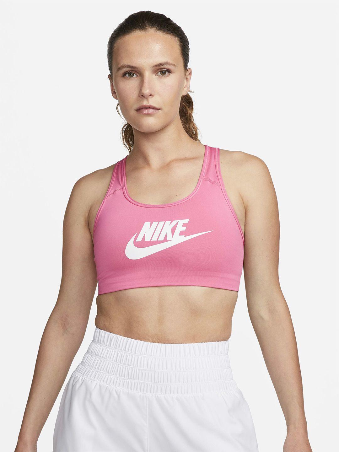 nike swoosh brand logo printed medium-support sports bra