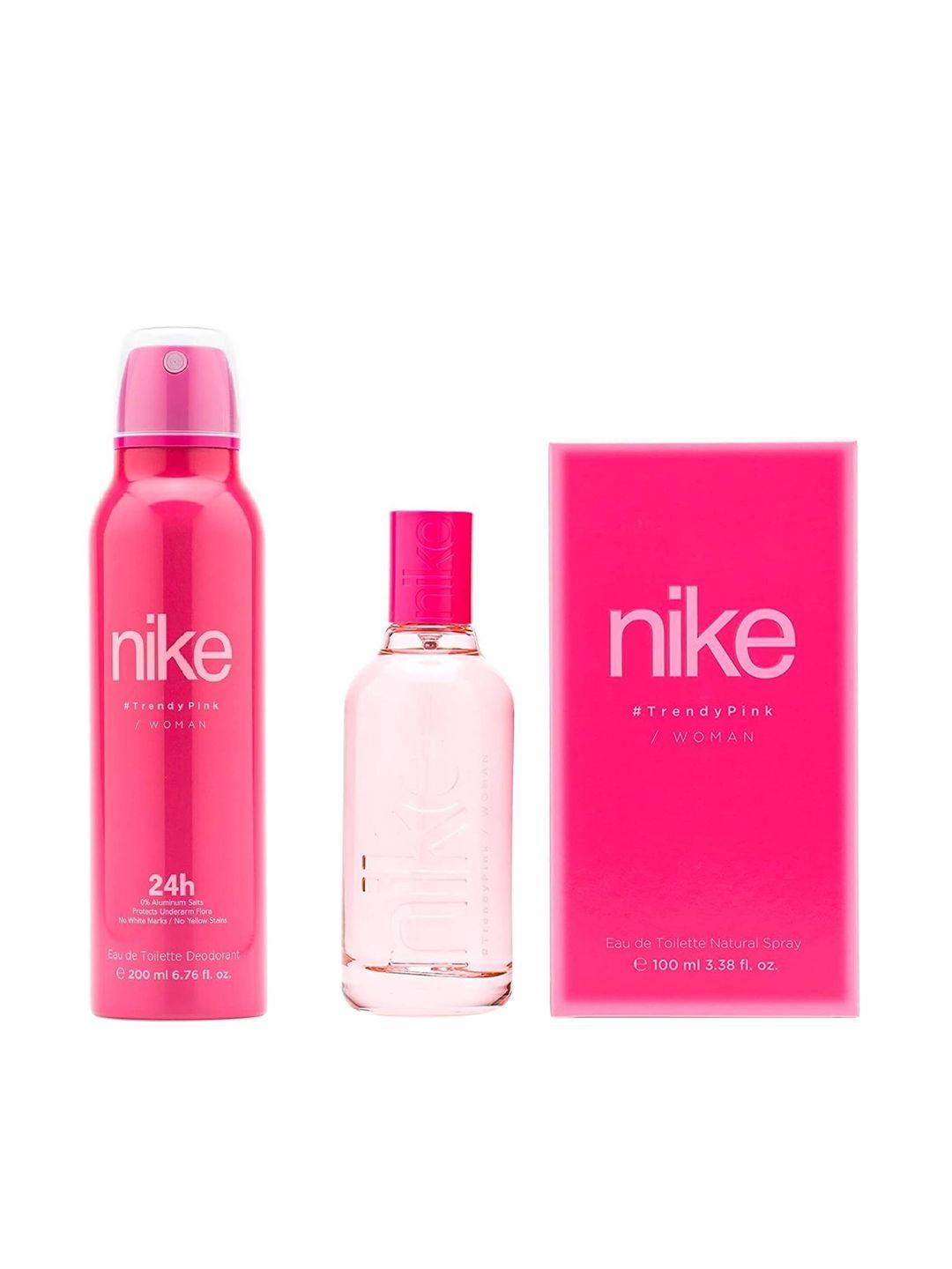 nike woman trendy pink deodorant 200ml & eau de toilette natural spray 100ml