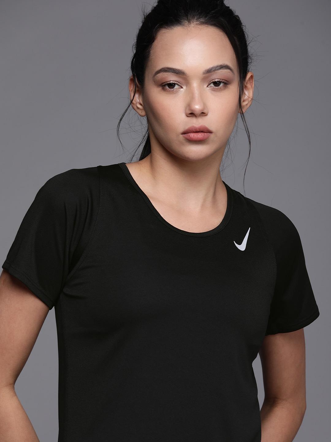 nike women black dri-fit running t-shirt