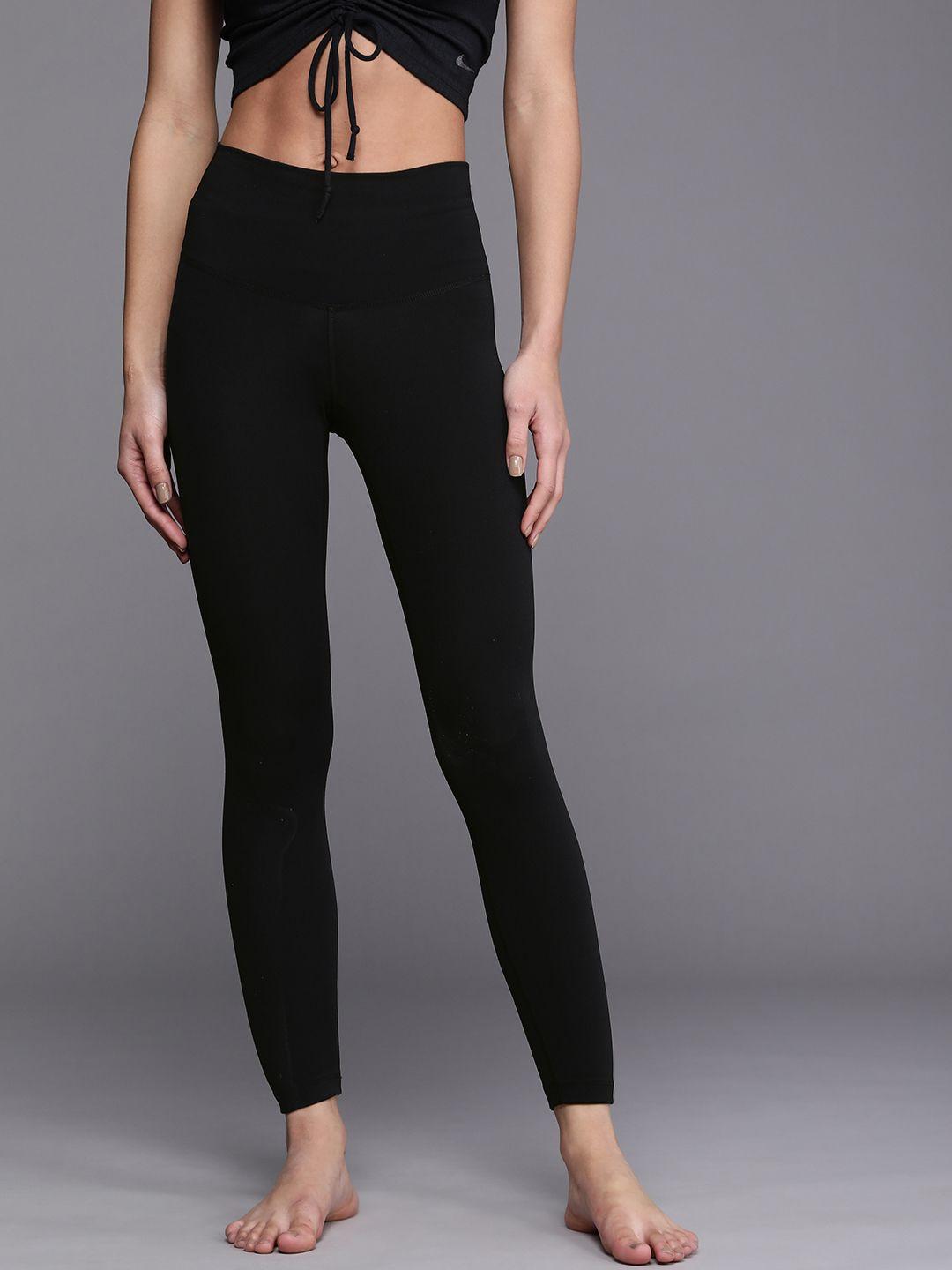 nike women black solid high-rise 7/8 dri-fit yoga tights