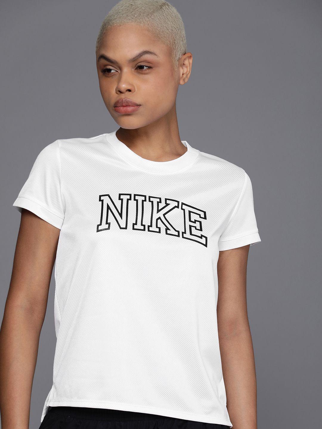 nike women brand logo printed swoosh ss dri-fit running t-shirt