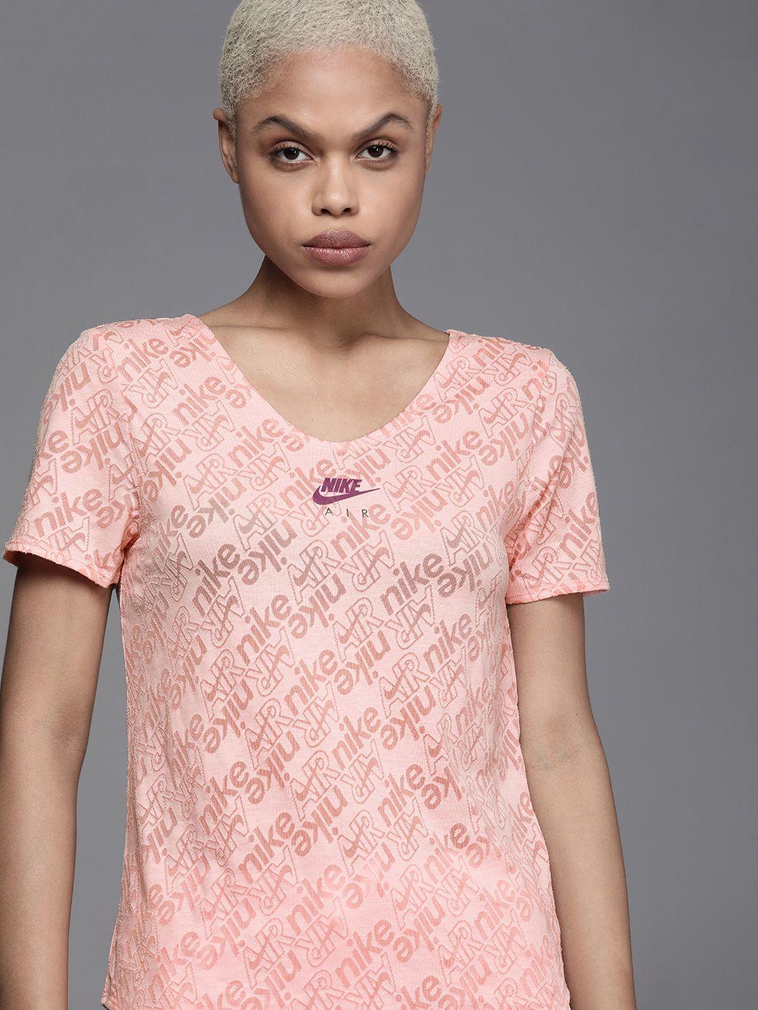 nike women pink self-design dri-fit running top
