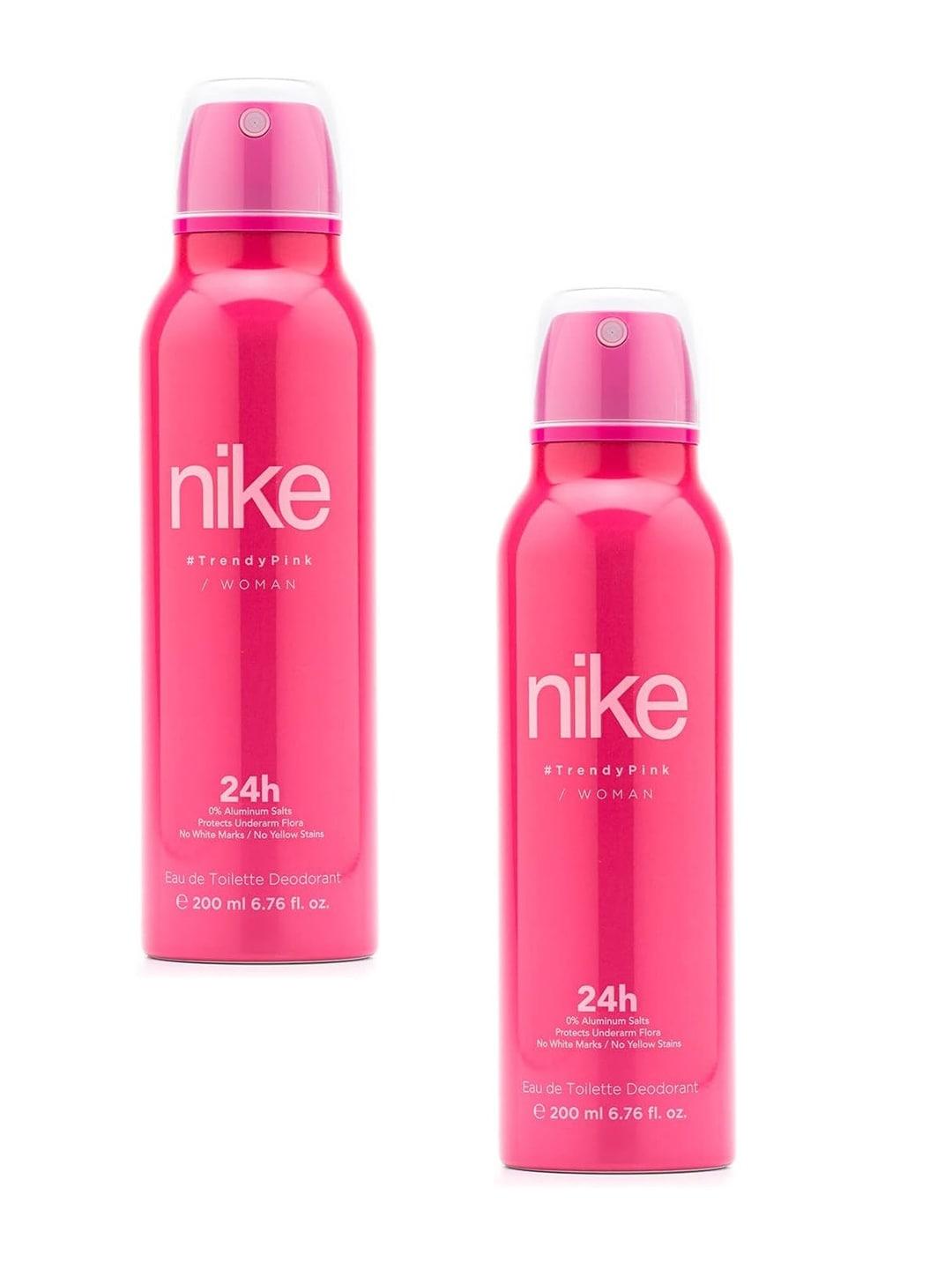 nike women set of 2 trendy pink long lasting eau de toilette deodorant - 200 ml each