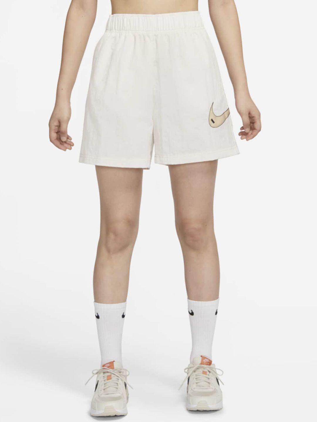 nike women sportswear swoosh woven high-rise logo printed shorts