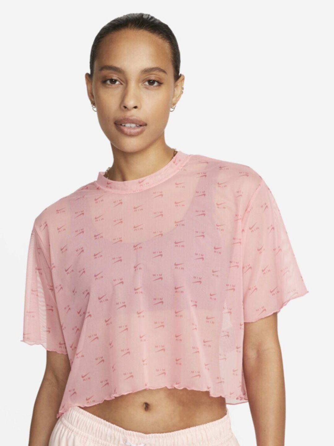 nike air women printed mesh short-sleeve crop top