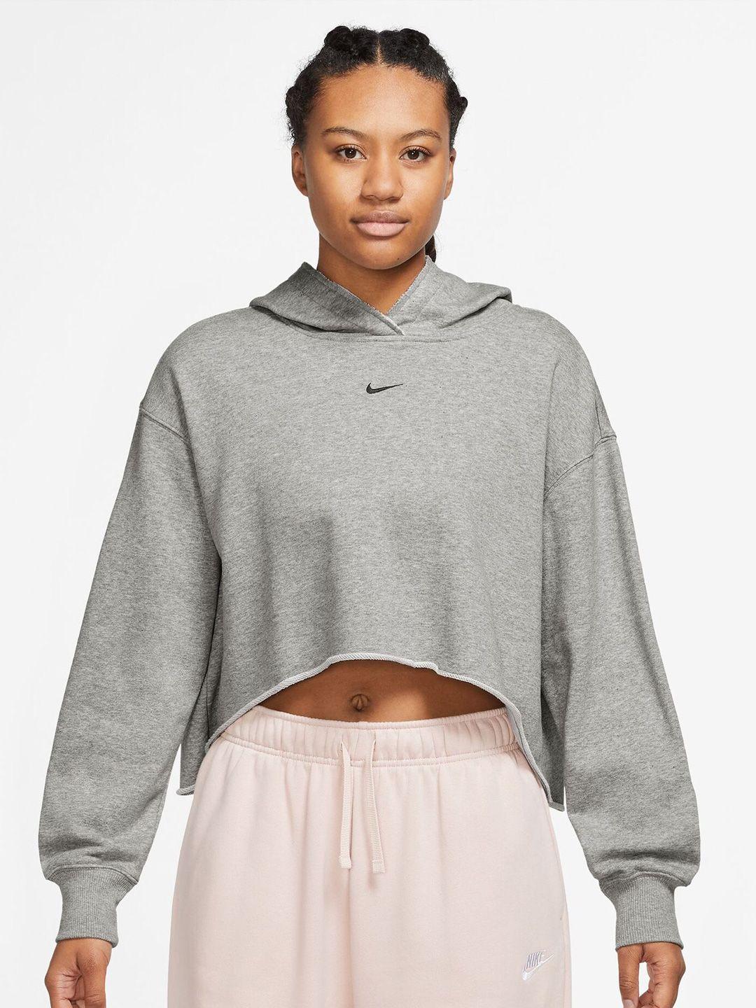 nike as w nsw dim flc ft crop po hd brand logo printed sweatshirt