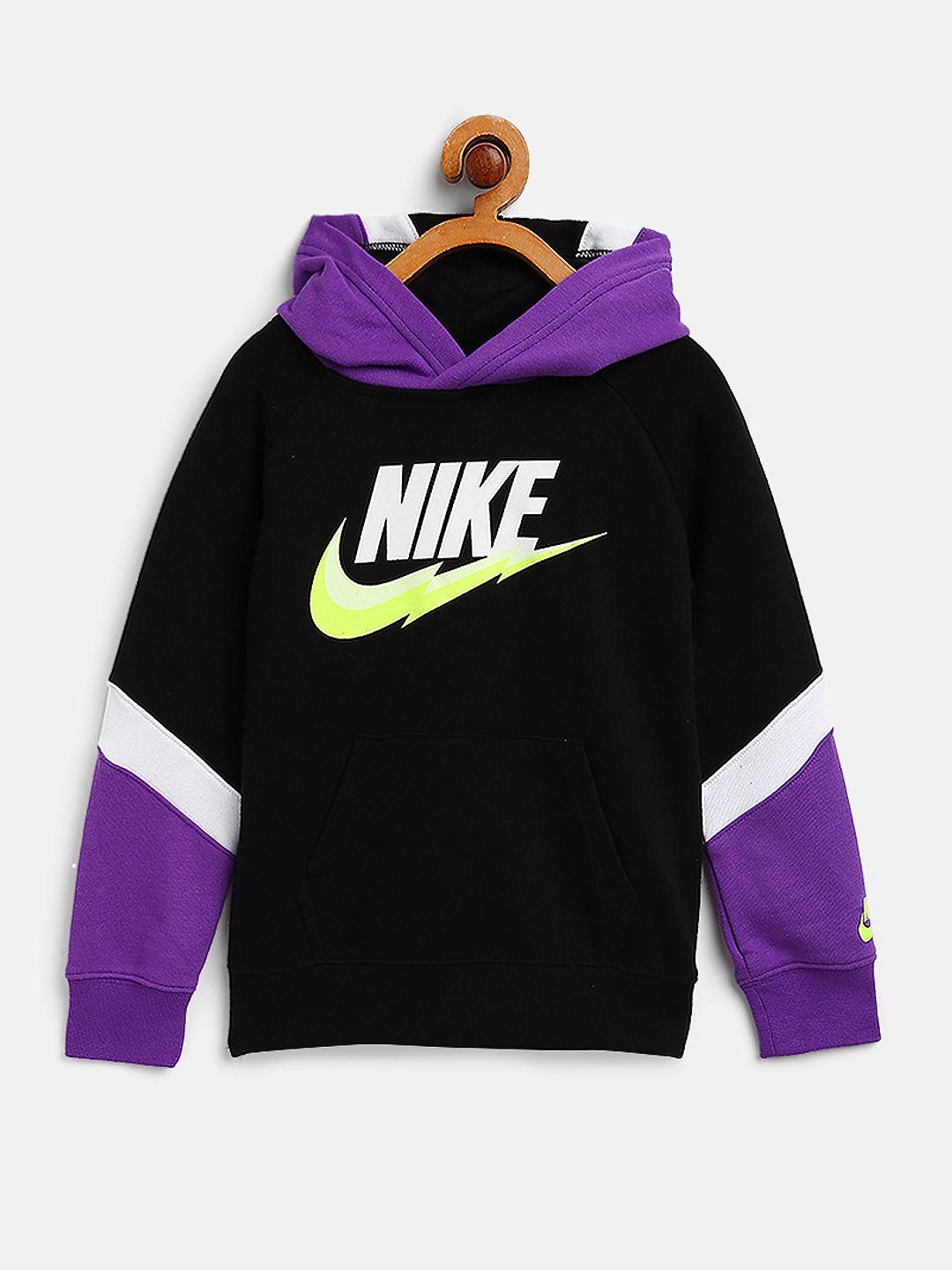 nike boys black & purple futura bolt colourblocked hoodie sweatshirt