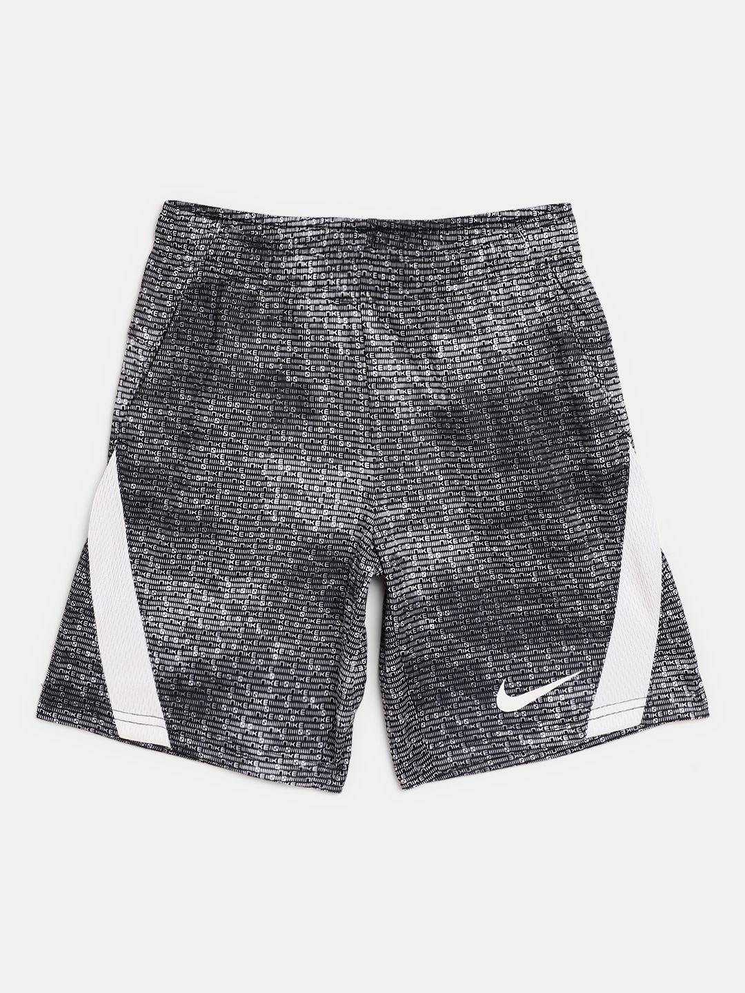 nike boys black & white statement brand logo print dri-fit sports shorts