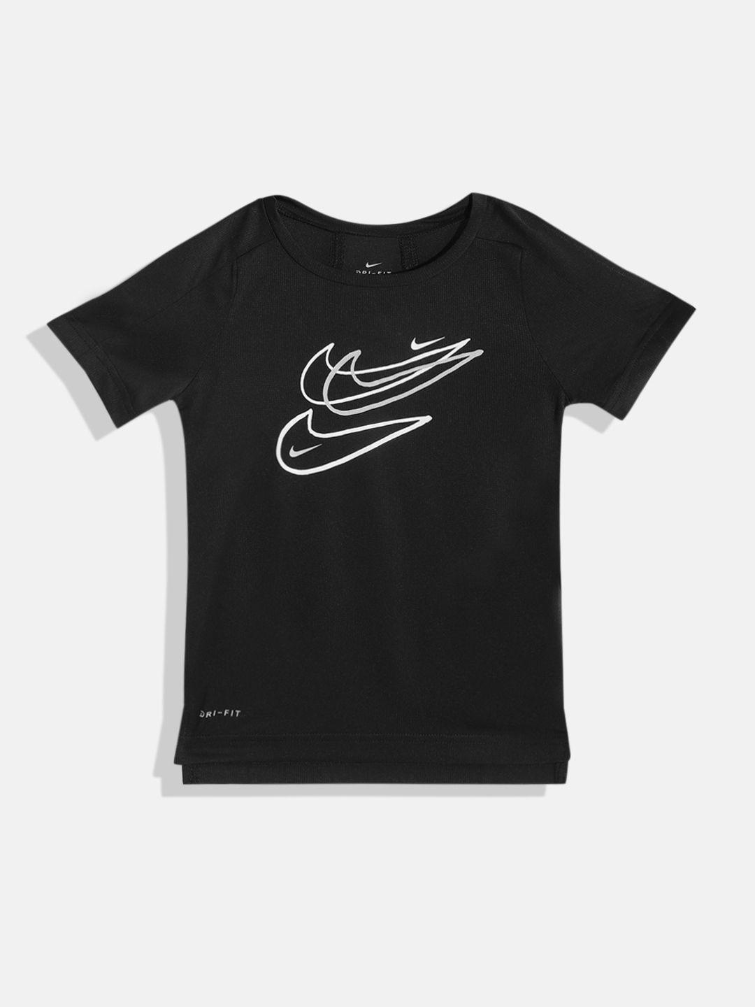 nike boys black brand logo printed dri-fit t-shirt