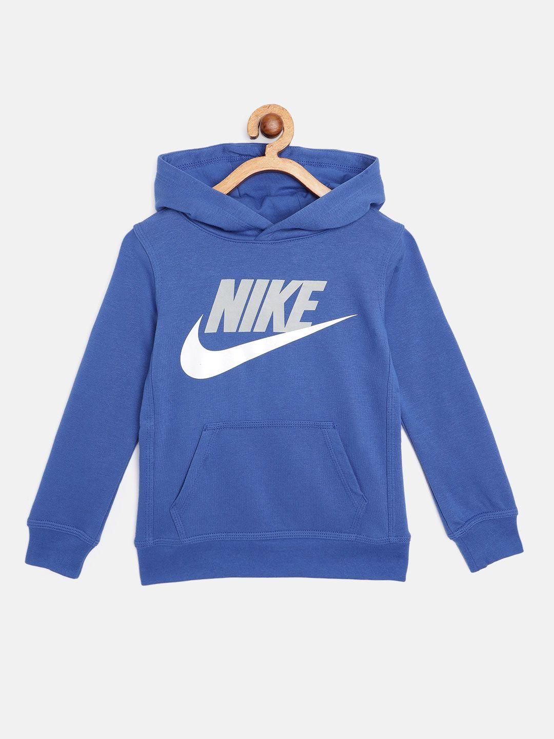 nike boys blue & grey brand logo print club hbr hoodie sweatshirt