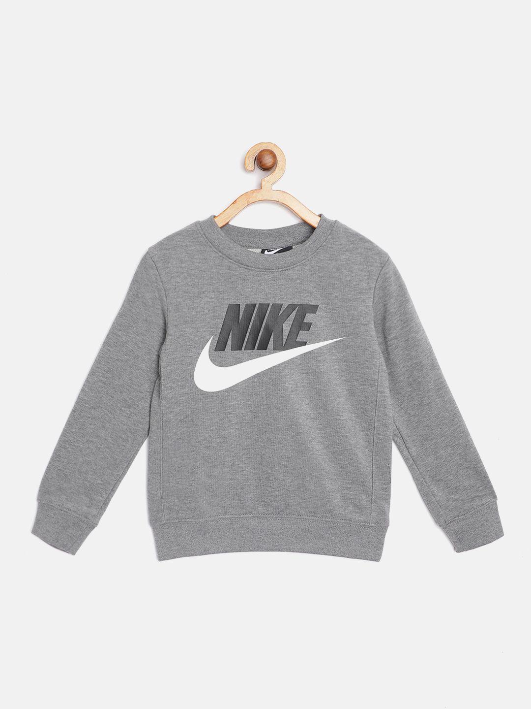 nike boys grey & black brand logo print club hbr ft hoodie sweatshirt