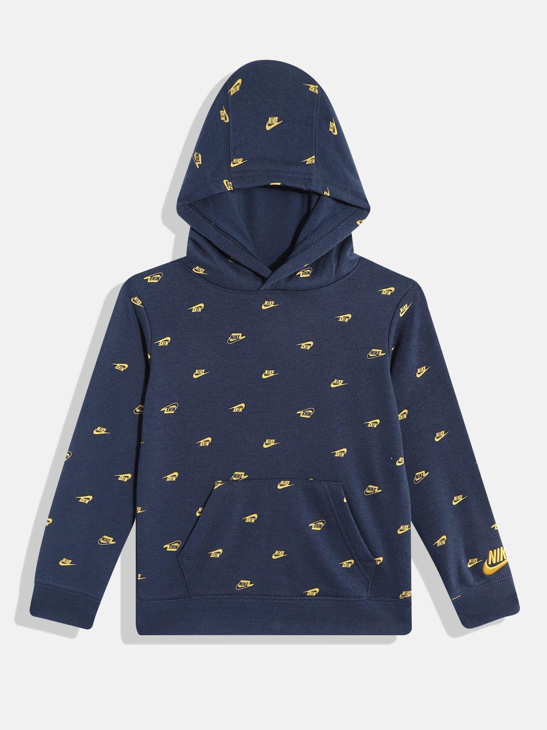 nike boys navy blue brand logo printed hooded sweatshirt