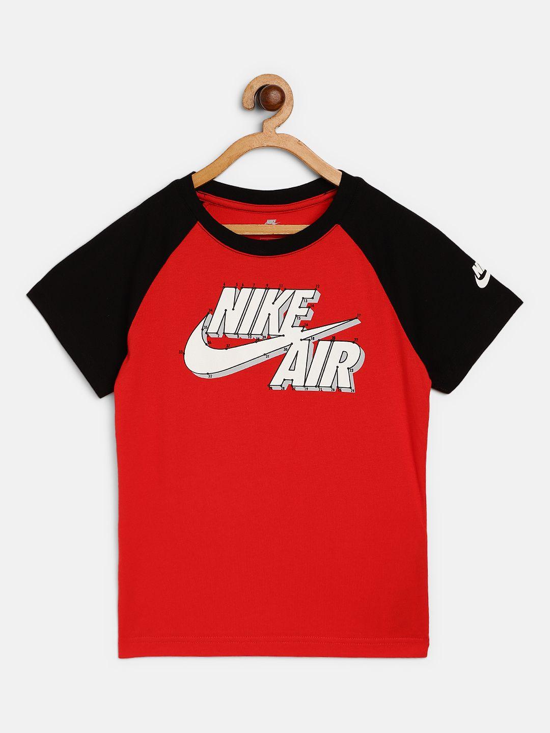 nike boys red & black pure cotton brand logo print futura connect dots t-shirt