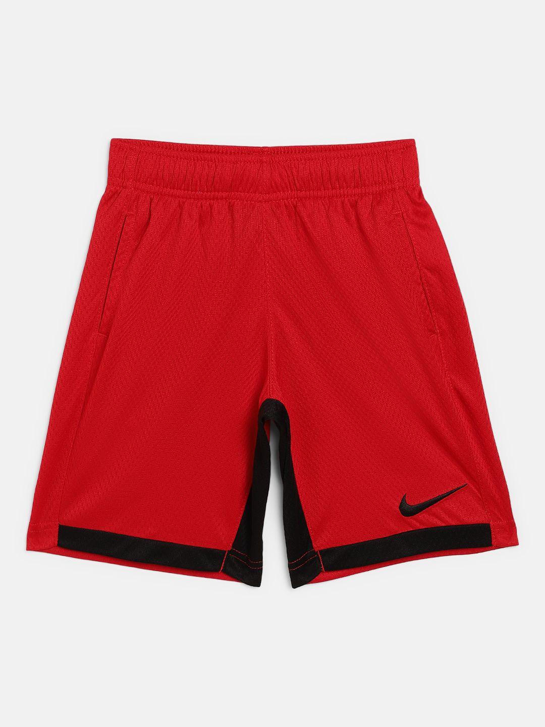 nike boys red & black self-design dri-fit trophy shorts with brand logo detail