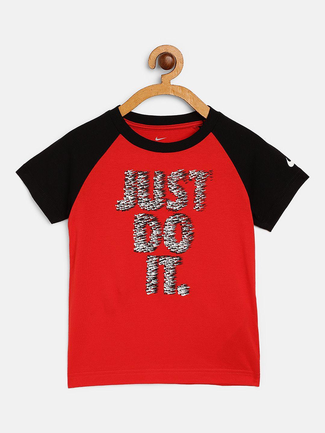 nike boys red  black pure cotton jdi swoosh swarm round neck pure cotton t-shirt