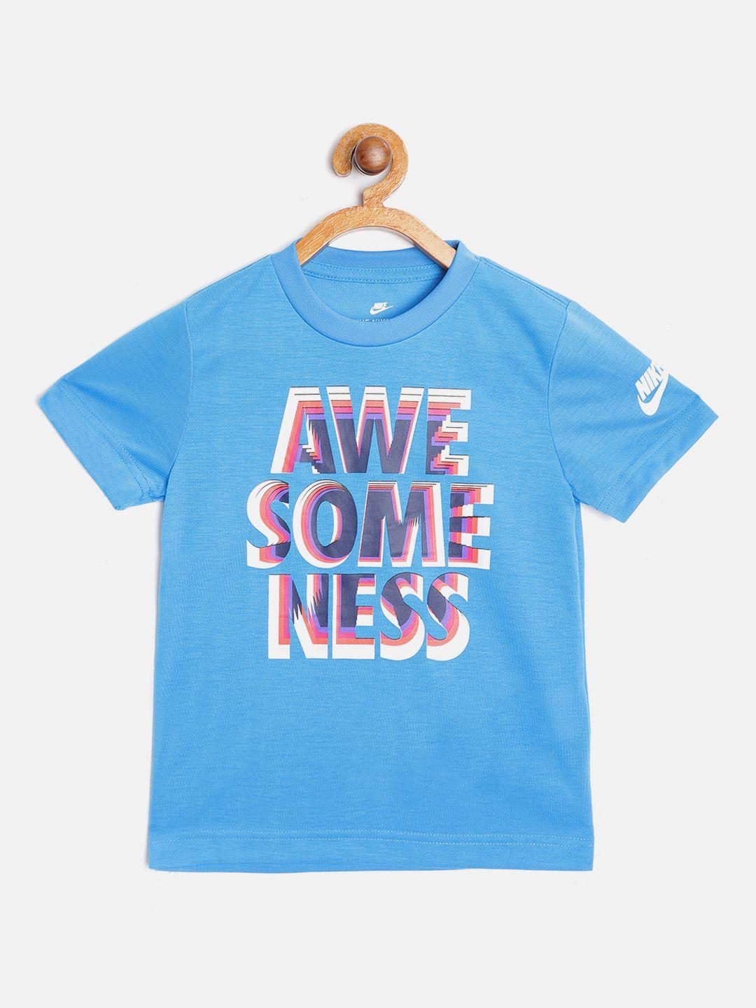 nike boys turquoise blue awesomeness printed t-shirt