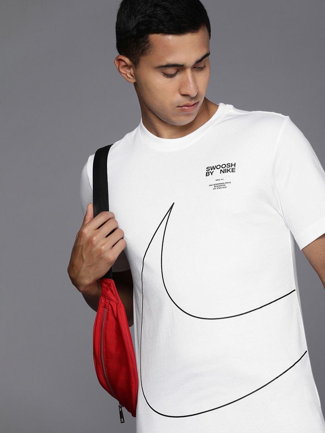 nike brand logo printed pure cotton big swoosh 2 t-shirt