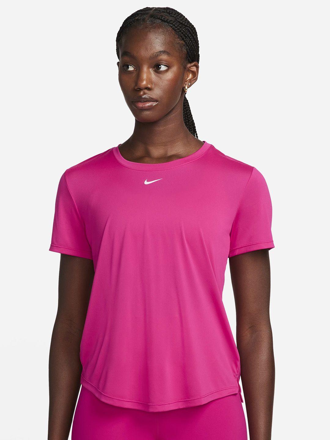 nike brand logo printed round neck dri-fit sports top