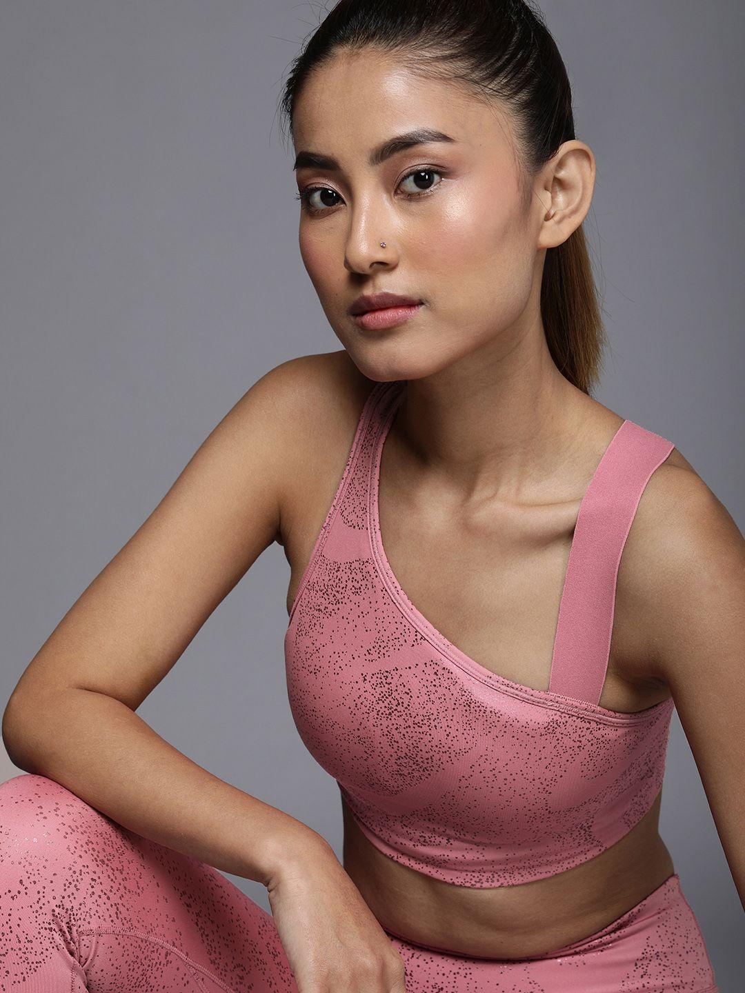 nike dri-fit swoosh women's pink medium-support non-padded asymmetrical sports bra dq5243
