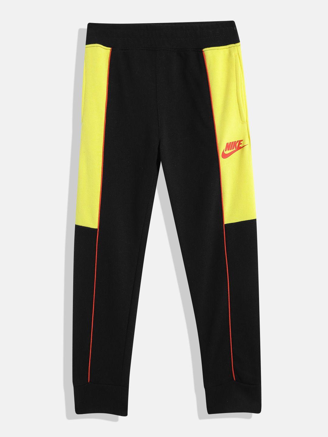 nike girls yellow & black colourblocked joggers