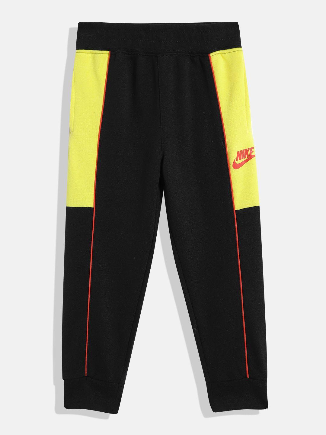 nike girls yellow & black colourblocked joggers