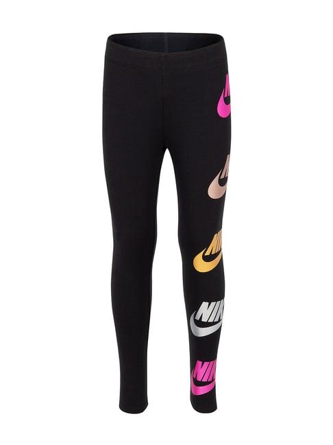 nike kids black cotton logo print leggings