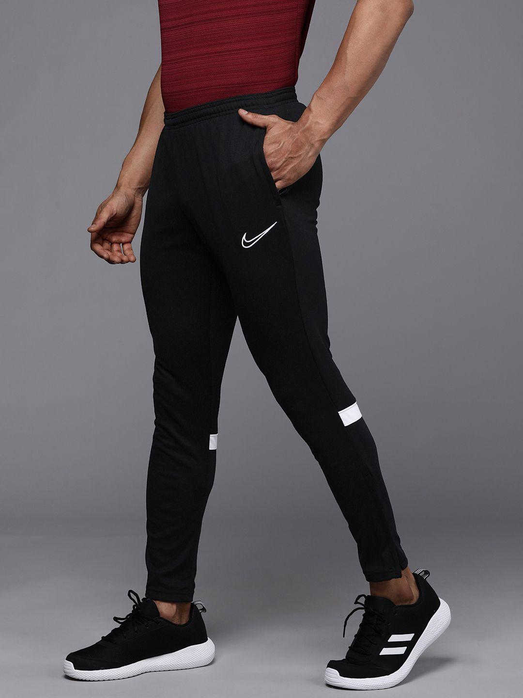 nike men black brand logo embroidered dri-fit soccer track pants