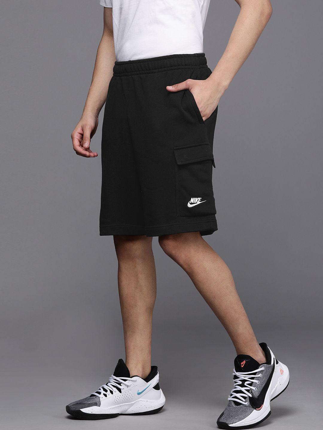 nike men black mid-rise solid club fit cargo shorts