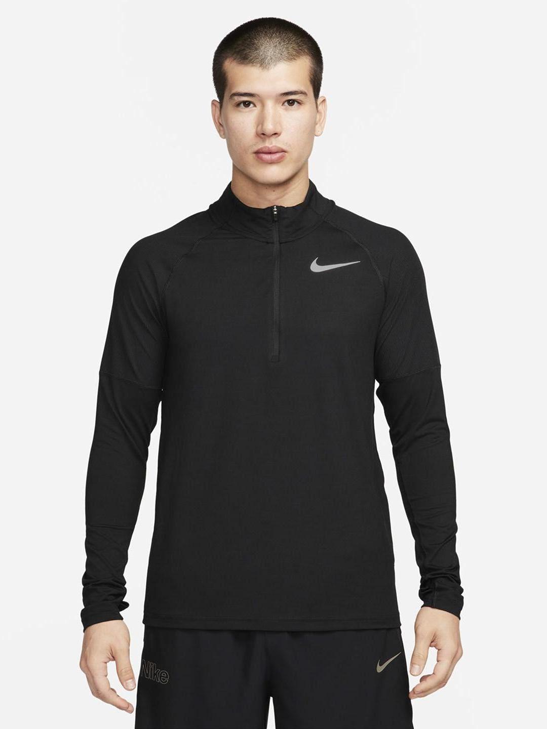 nike men black solid elmnt hz 2.0 running t-shirt