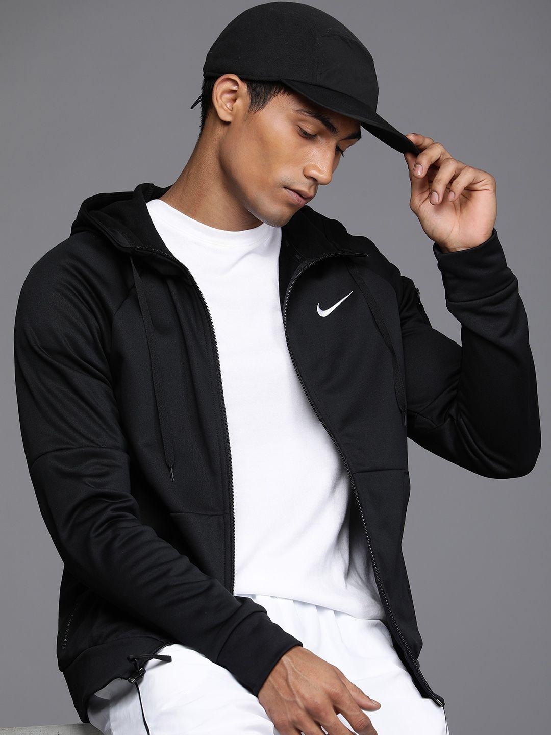 nike men black solid therma-fit hooded training sporty jacket