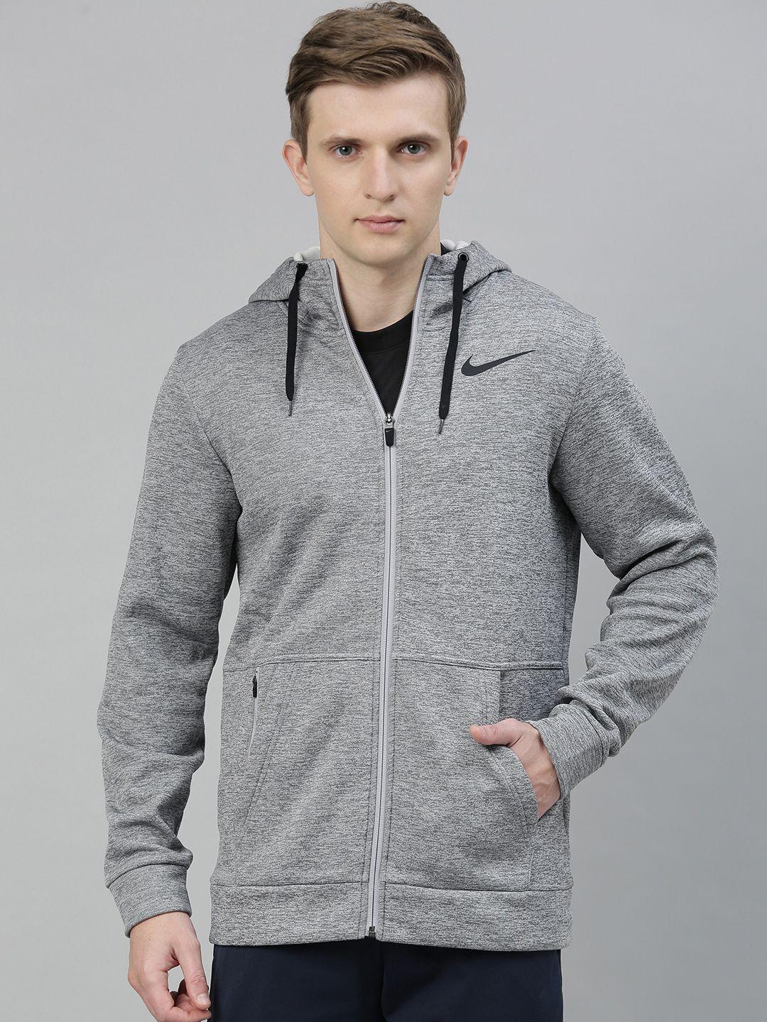 nike men grey melange solid sporty jacket