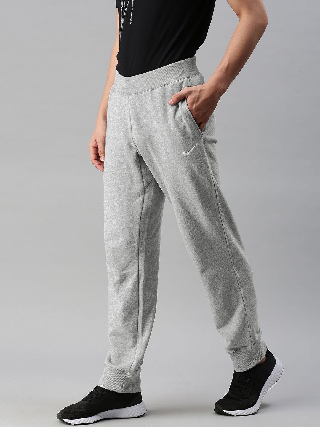 nike men grey melange solid straight fit trousers