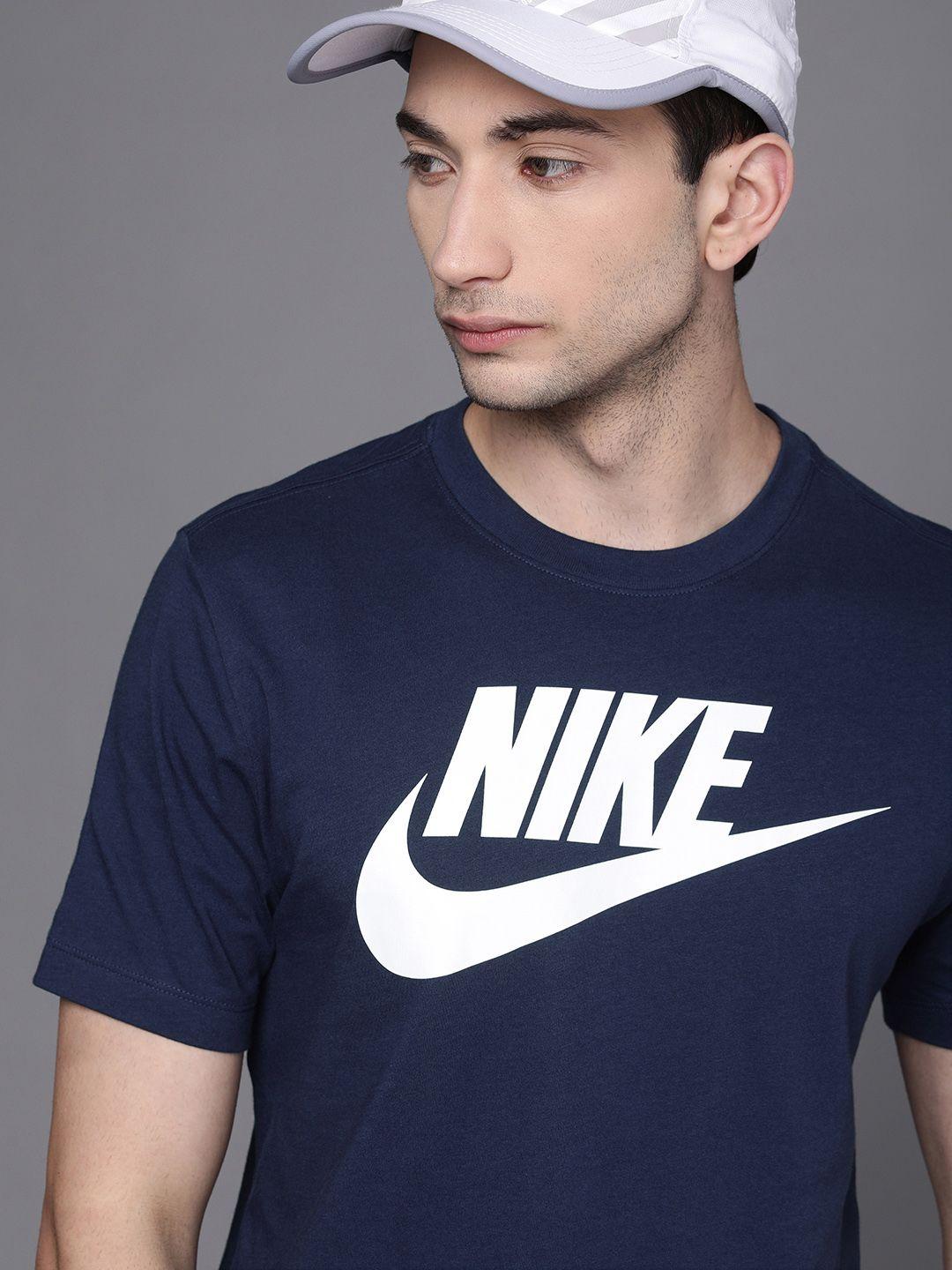 nike men navy blue brand logo printed t-shirt