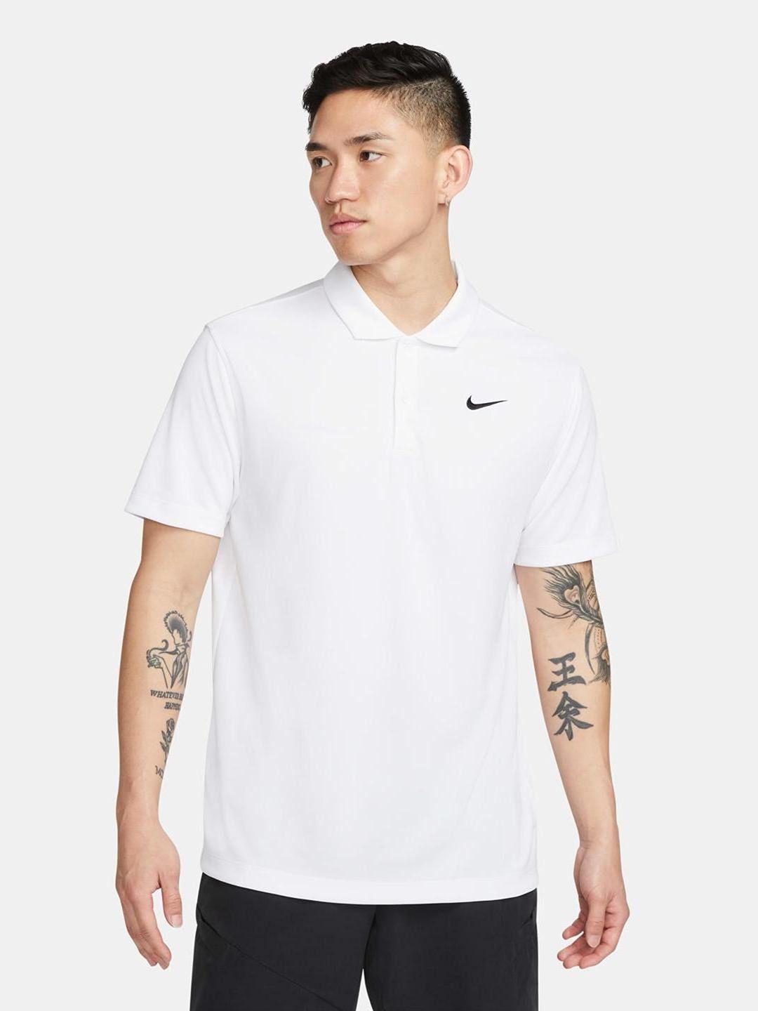 nike men white brand logo printed polo collar t-shirt
